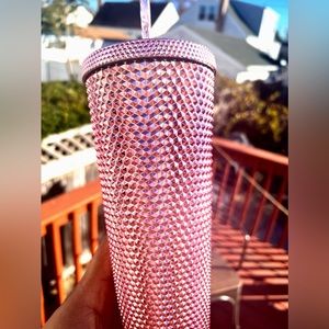 Starbucks Inspired 24oz Metallic Pink Studded Tumbler